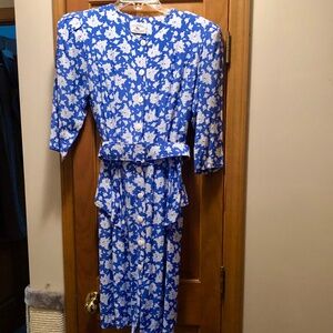 Vintage 80s Johnathan Martin Dress Pencil Peplum hip ruffle 3/4 sleeves Size 10